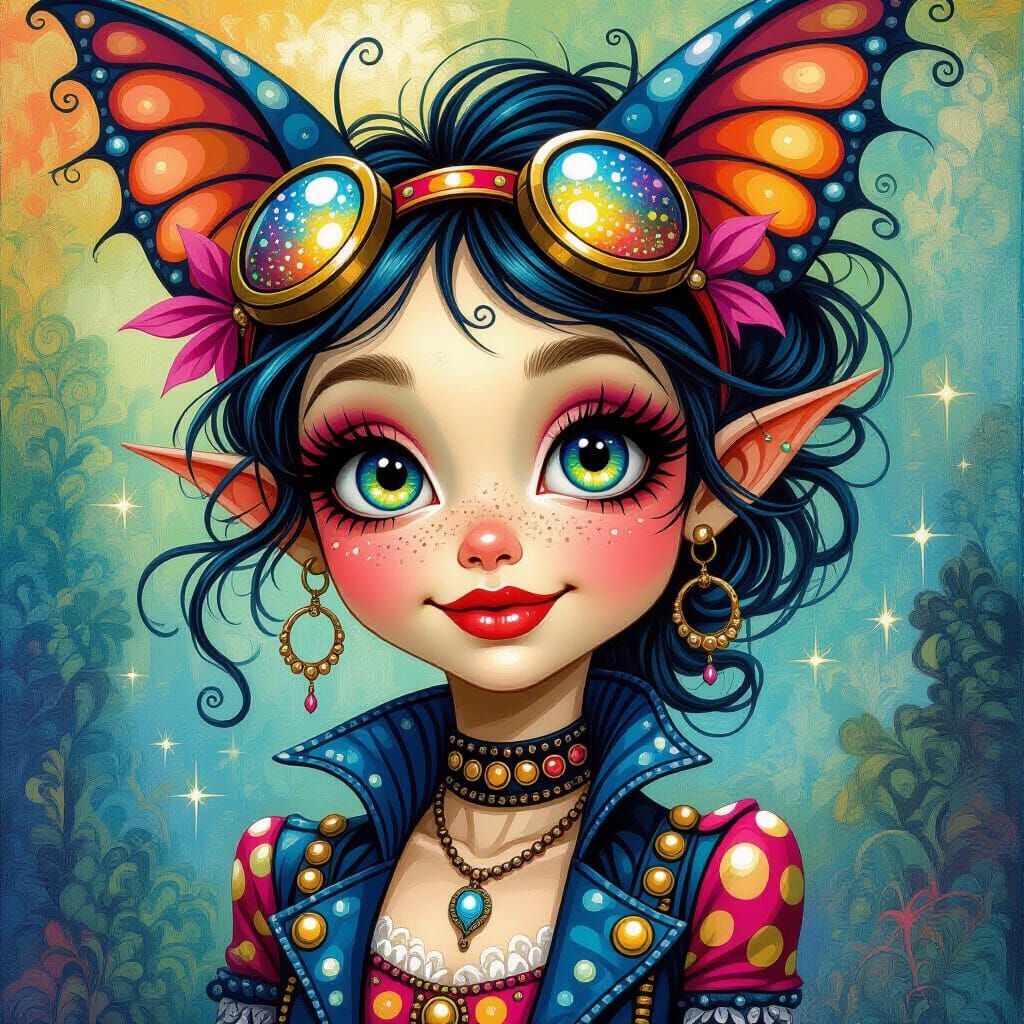 Retro-Punk Creature with Sparkly Eyes, Brian Froud Style