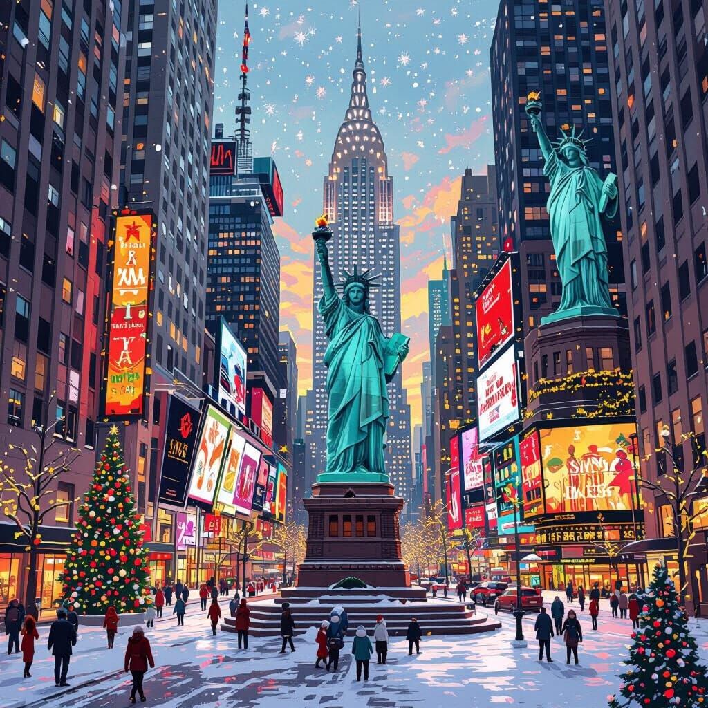 Holiday Landmarks in New York City: Digital Illustration