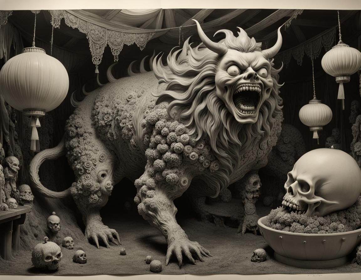 Surreal Ceramic Circus: A Macabre 3D Render