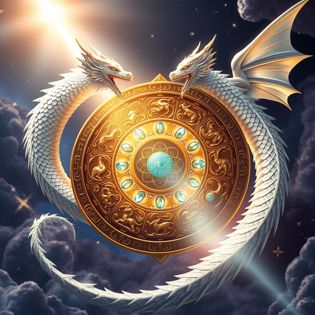 Majestic Shield of Zodiac Creatures in Ethereal Light