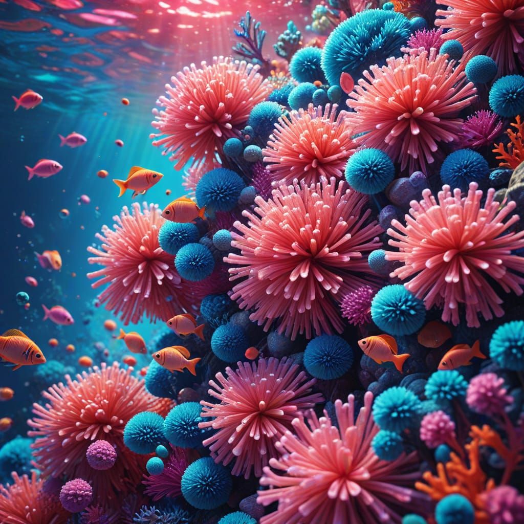 Pom-Pom Coral Reef: A Whimsical 3D Underwater Fantasy