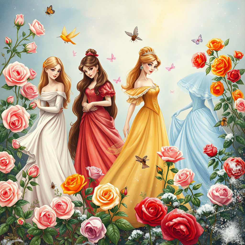 Disney Princesses in Enchanted Seasonal Rose Garden