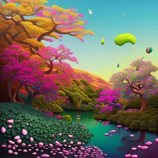 Red Model T Ford in Jungle, Hyperrealistic Candy Art