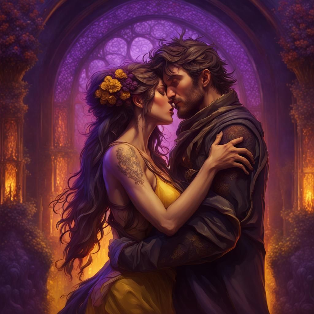 Passionate Embrace in Dark Fantasy Style