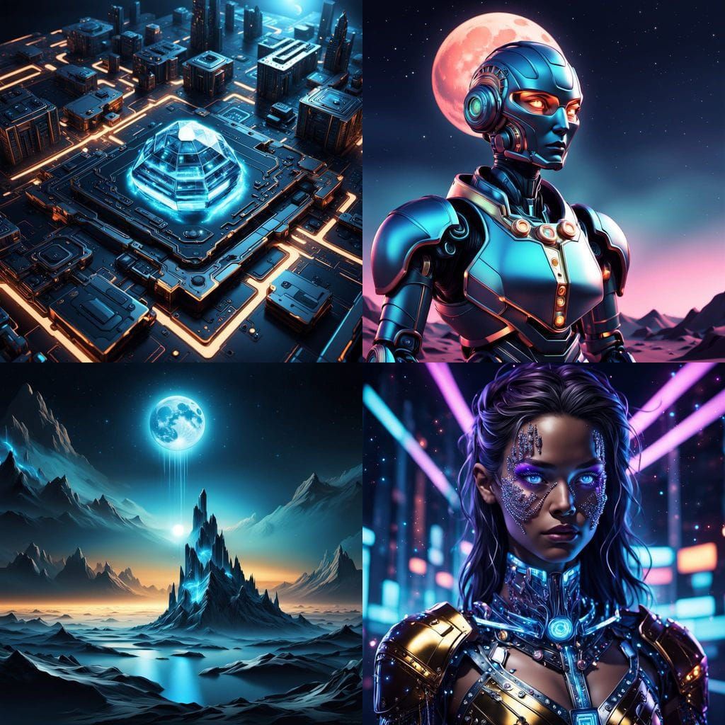 Glowing Cybernetic Diamond Under the Digital Moon