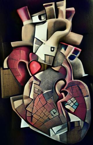 Abstract Cubist Heart in Geometric Forms