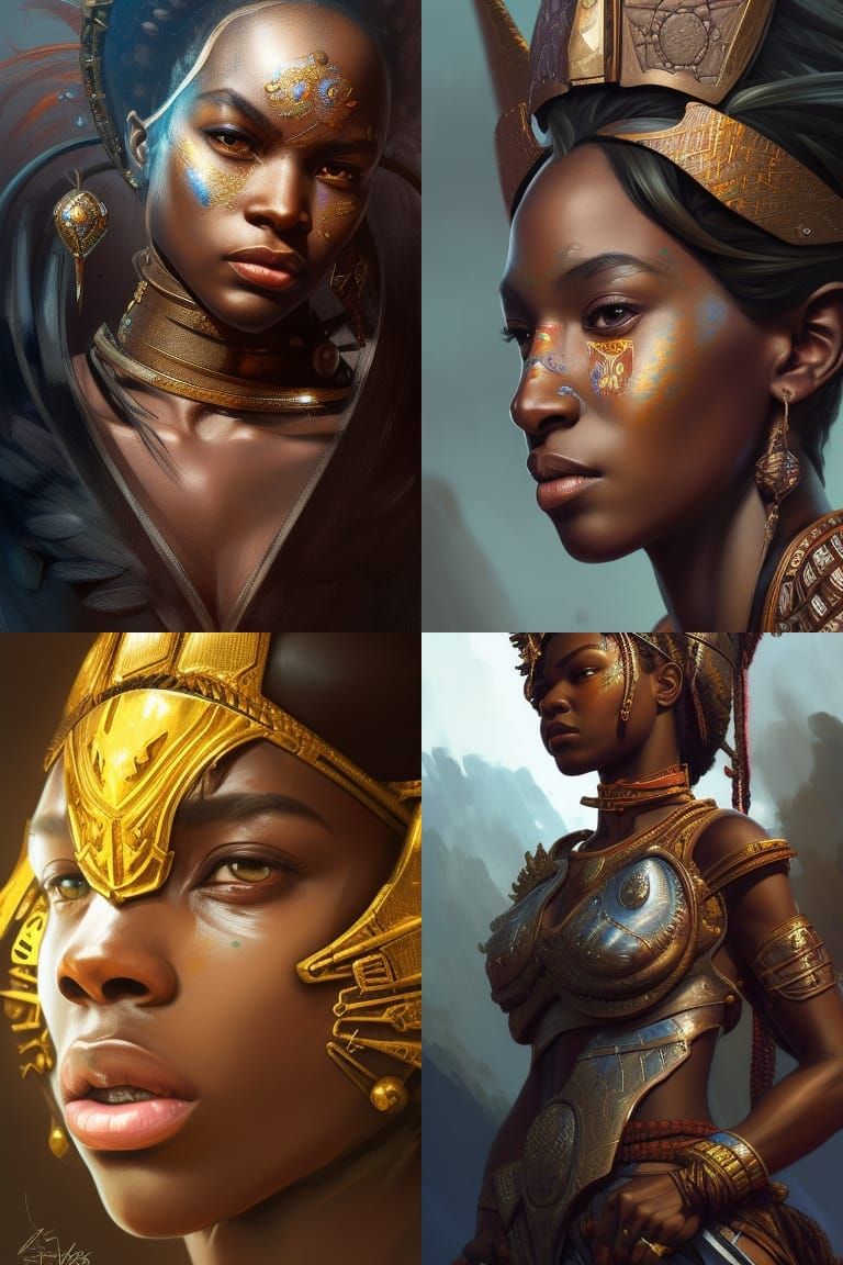 African Warrior Queen Portrait in Hyperdetailed Style