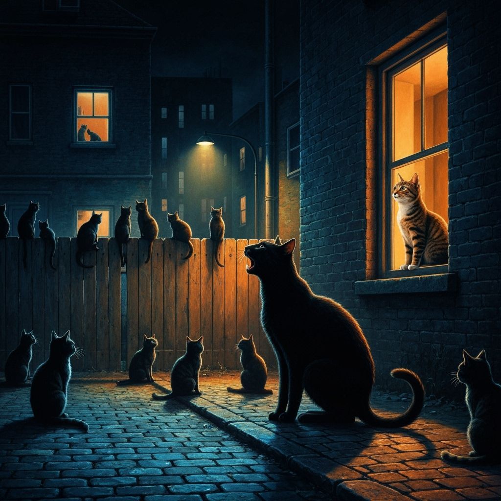 Alley Cats Serenade Under Streetlight