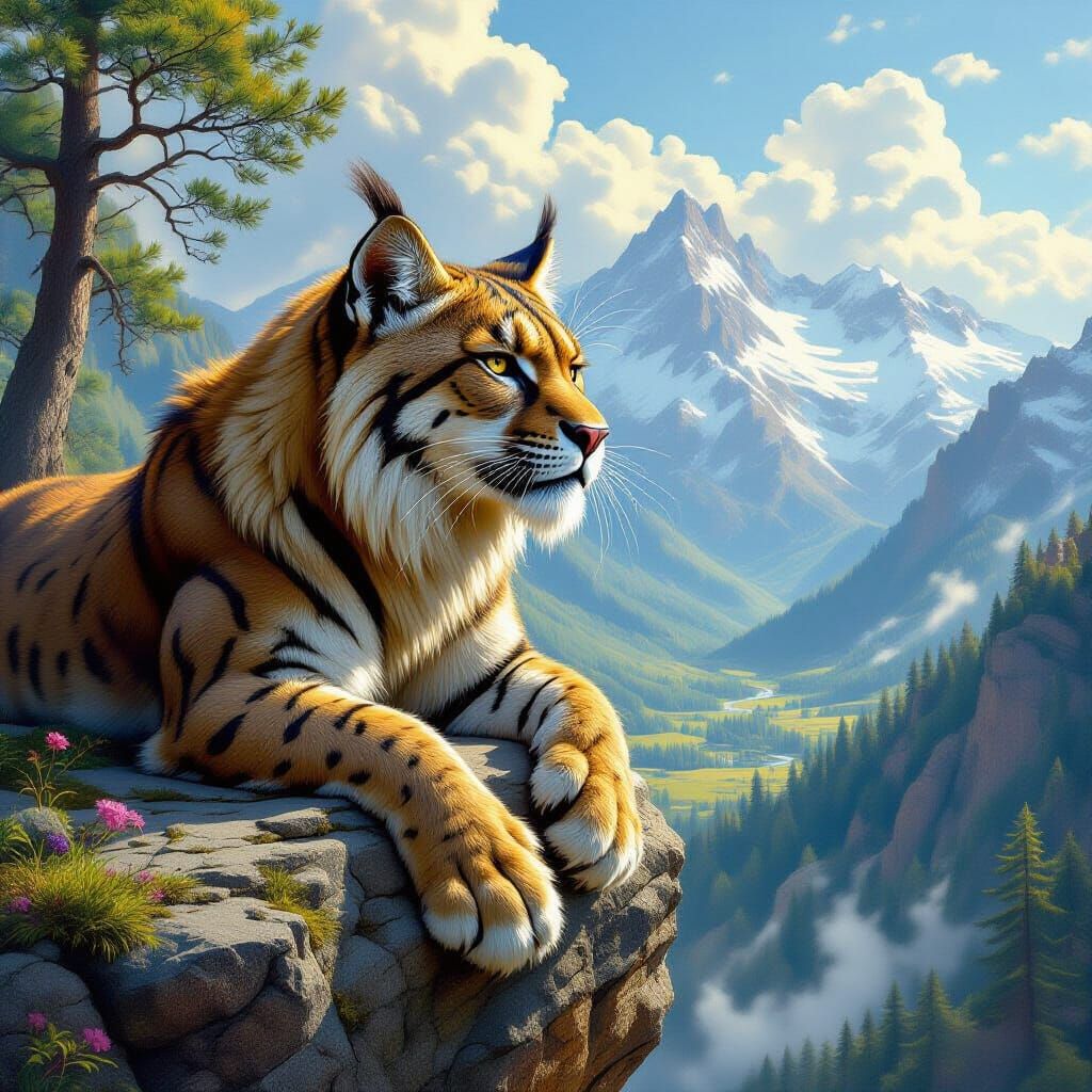 Saber-Toothed Cat Overlooking Prehistoric Landscape