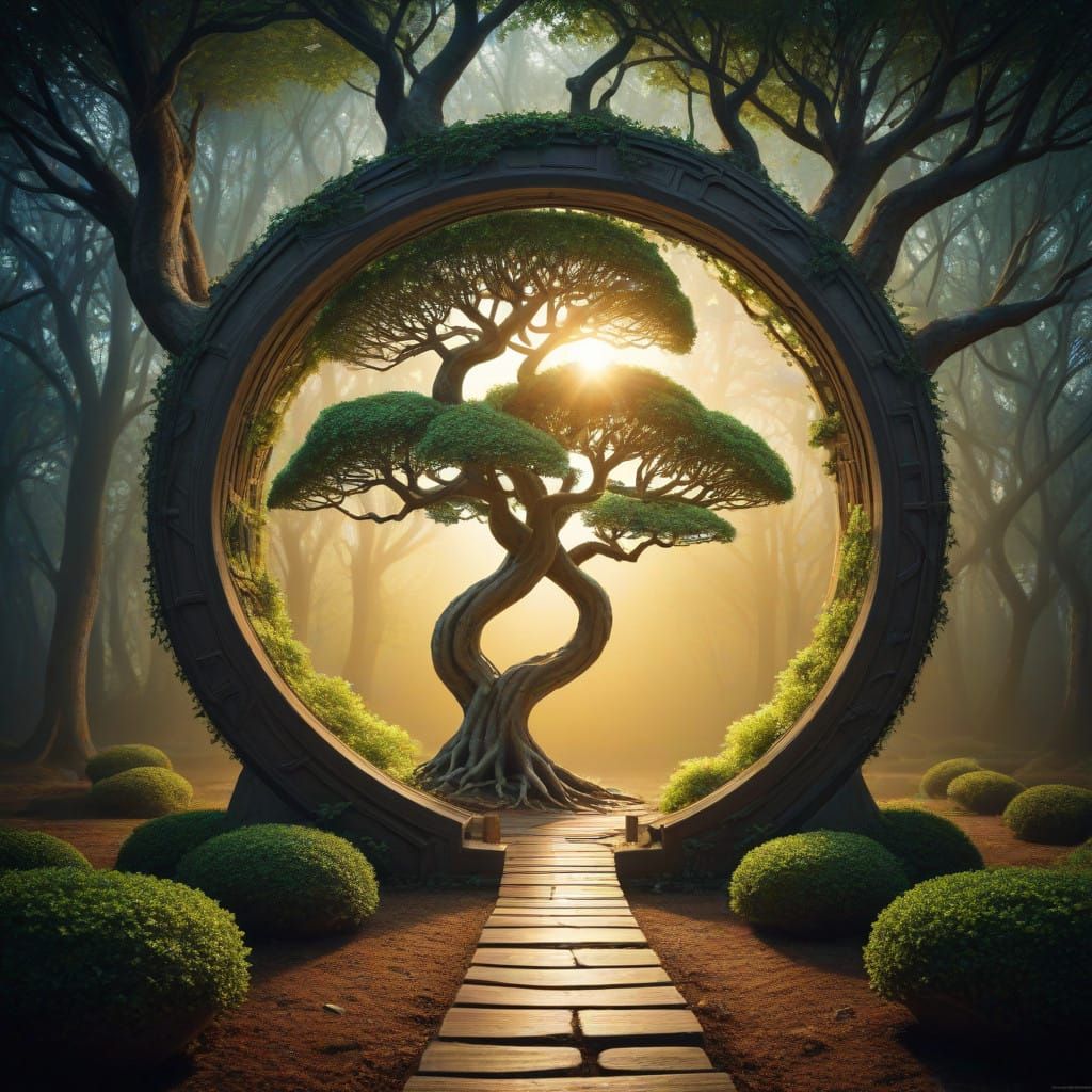 Enchanted Bonsai Portal in Whimsical Maze