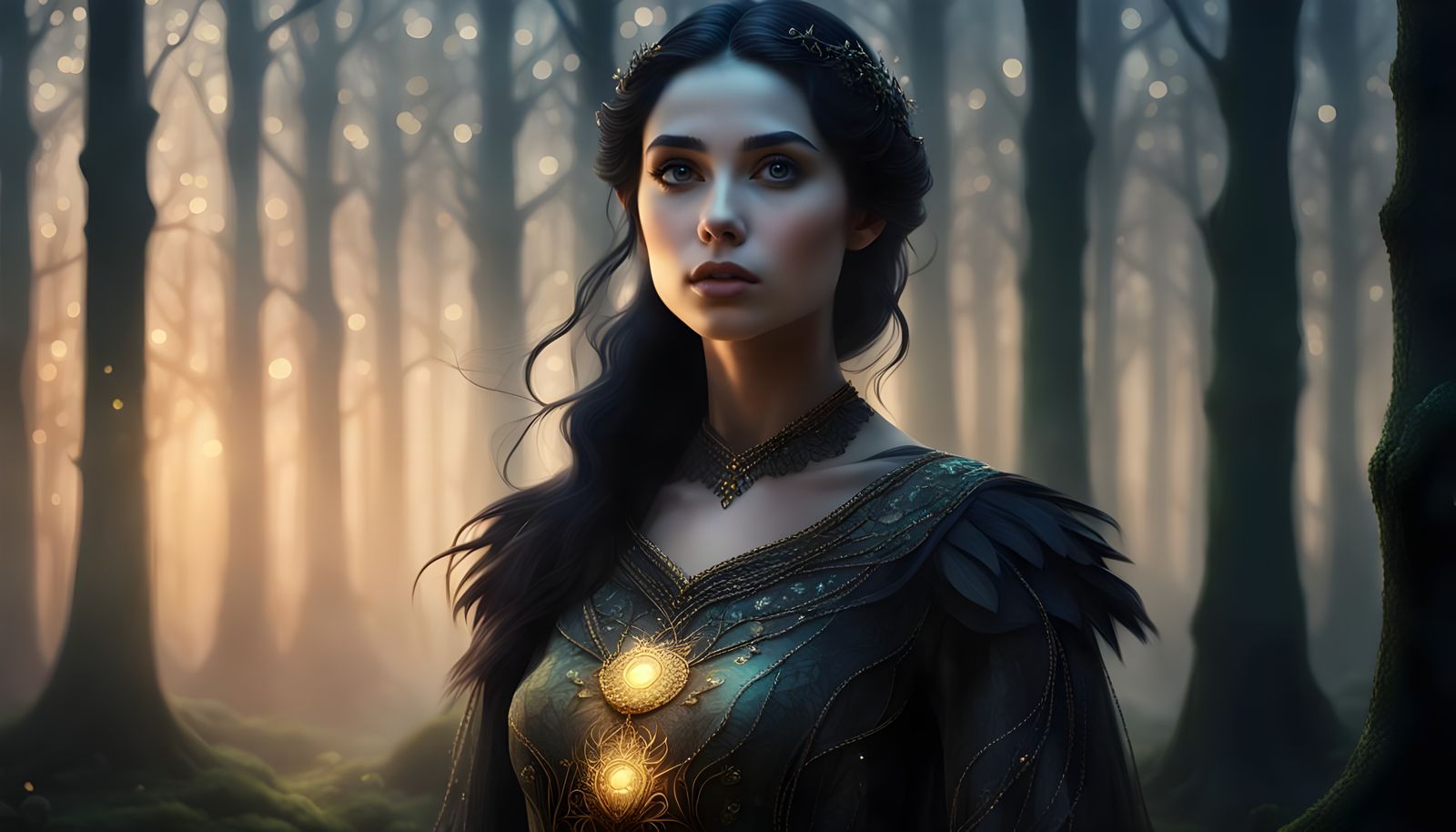 Ethereal Woman in Misty Forest Portrait