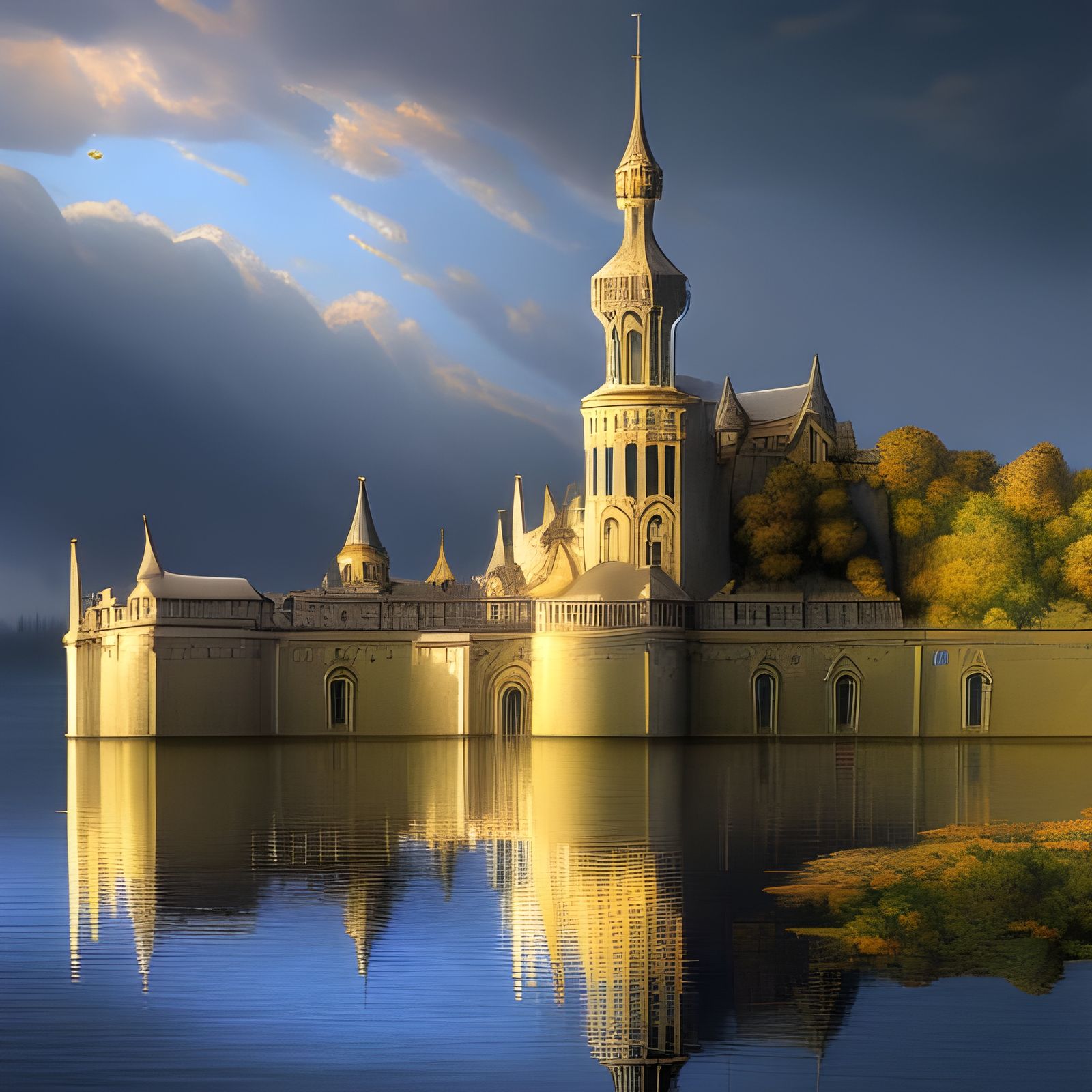 Blue Castle Water Reflection in Springtime