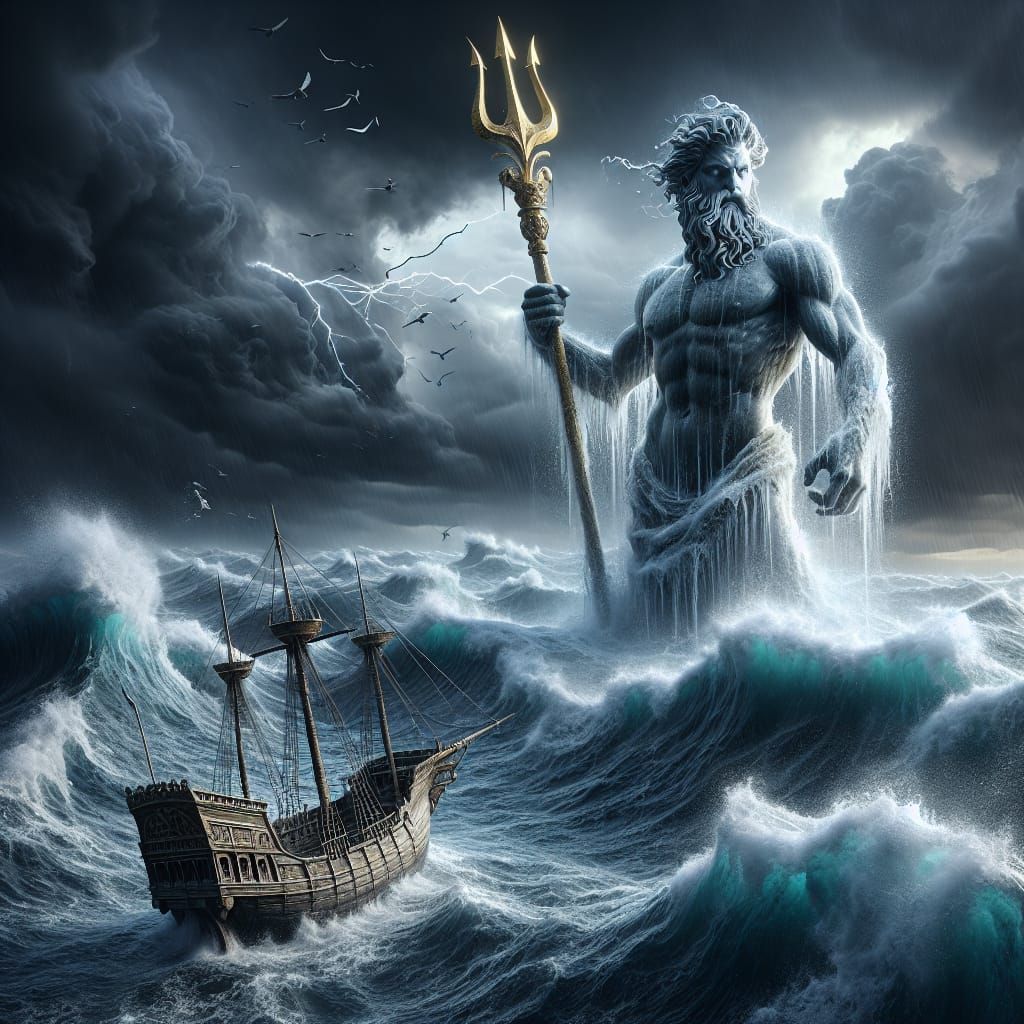 Poseidon Made of Ocean Water in Tempest