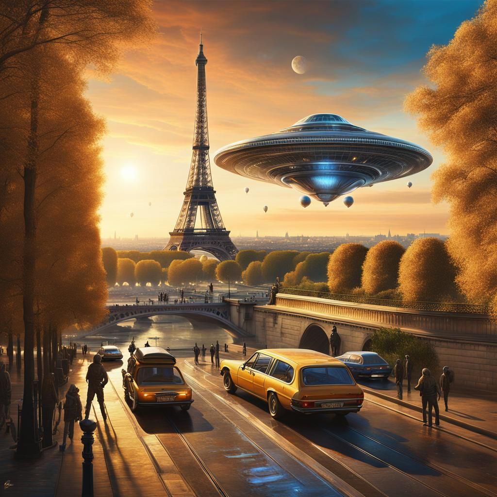Extraterrestrial Spacecraft Landing near Eiffel Tower