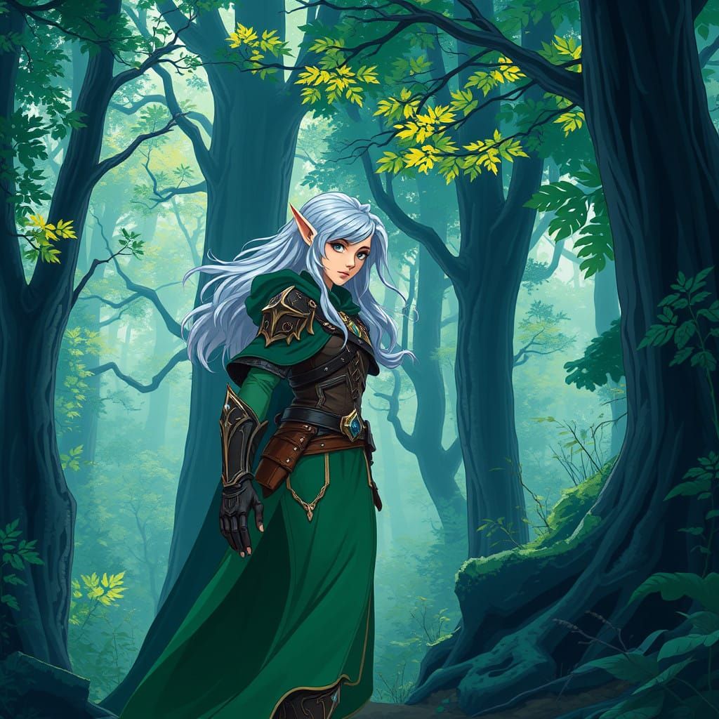 Elegant Elf in Emerald Forest