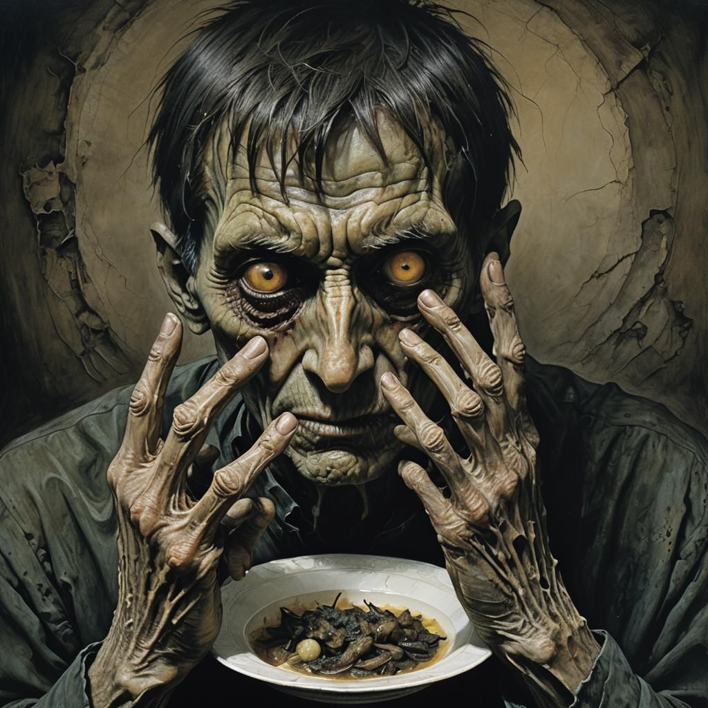 Emaciated Man's Fear: Dark Fantasy Expressionism