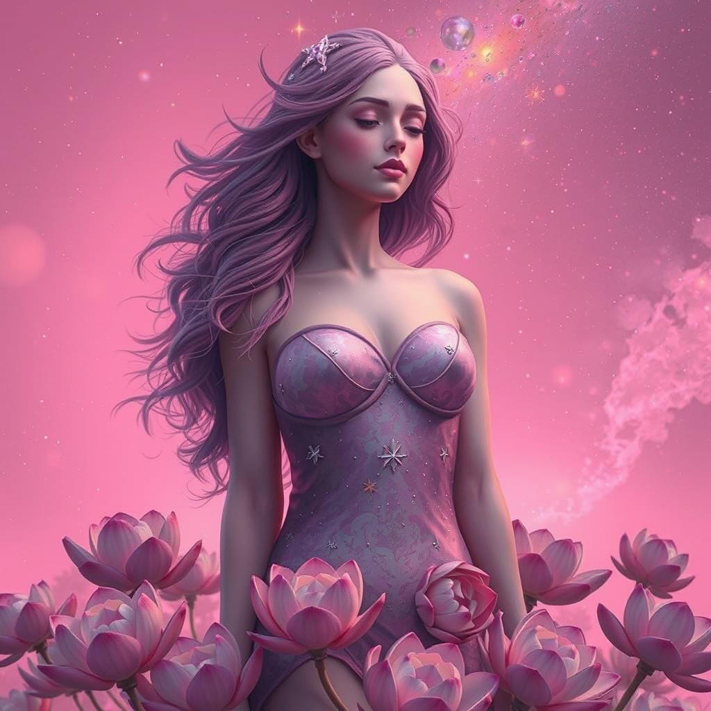 Ethereal Starry Goddess in Pink Galaxy