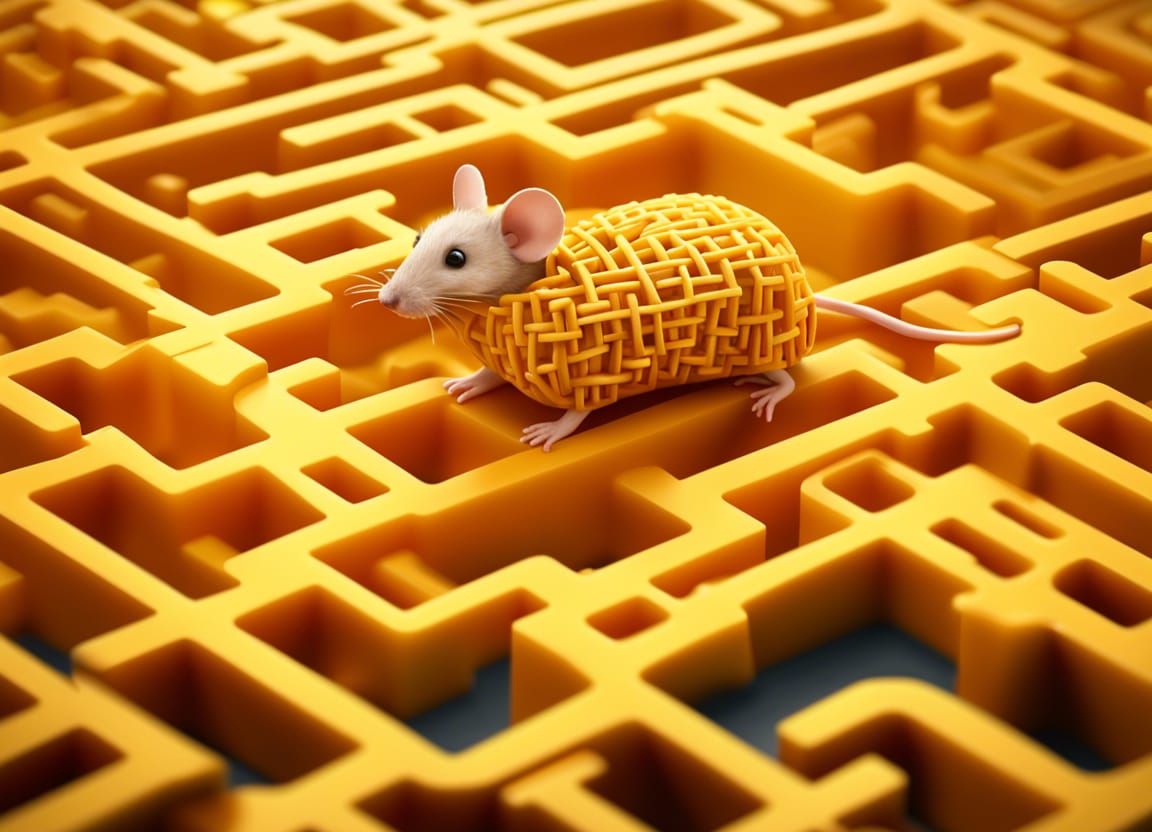 Confused Mouse Lost in Intricate Cheese Maze