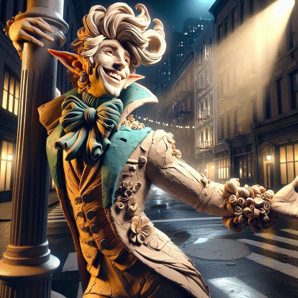 Surreal Claymation City Elf in Hyper-Realistic Pose