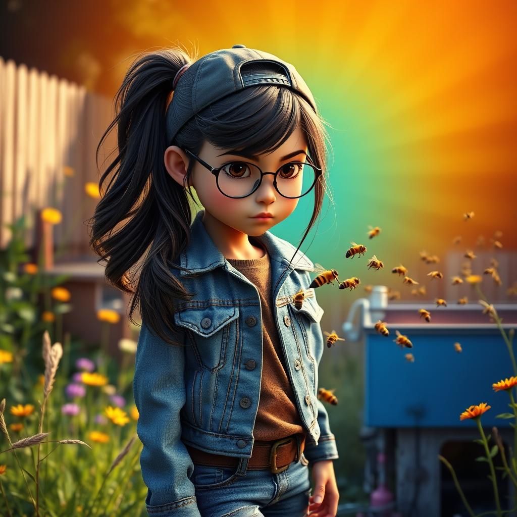 Girl Observes Bees in Lush Bronx Backyard, Pixar Style