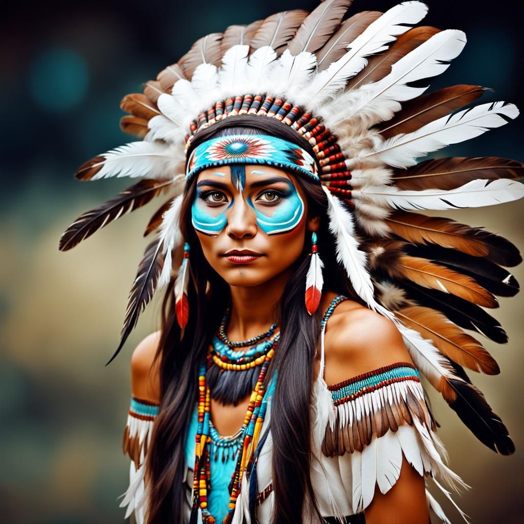 Native American Woman in Digital Art Style