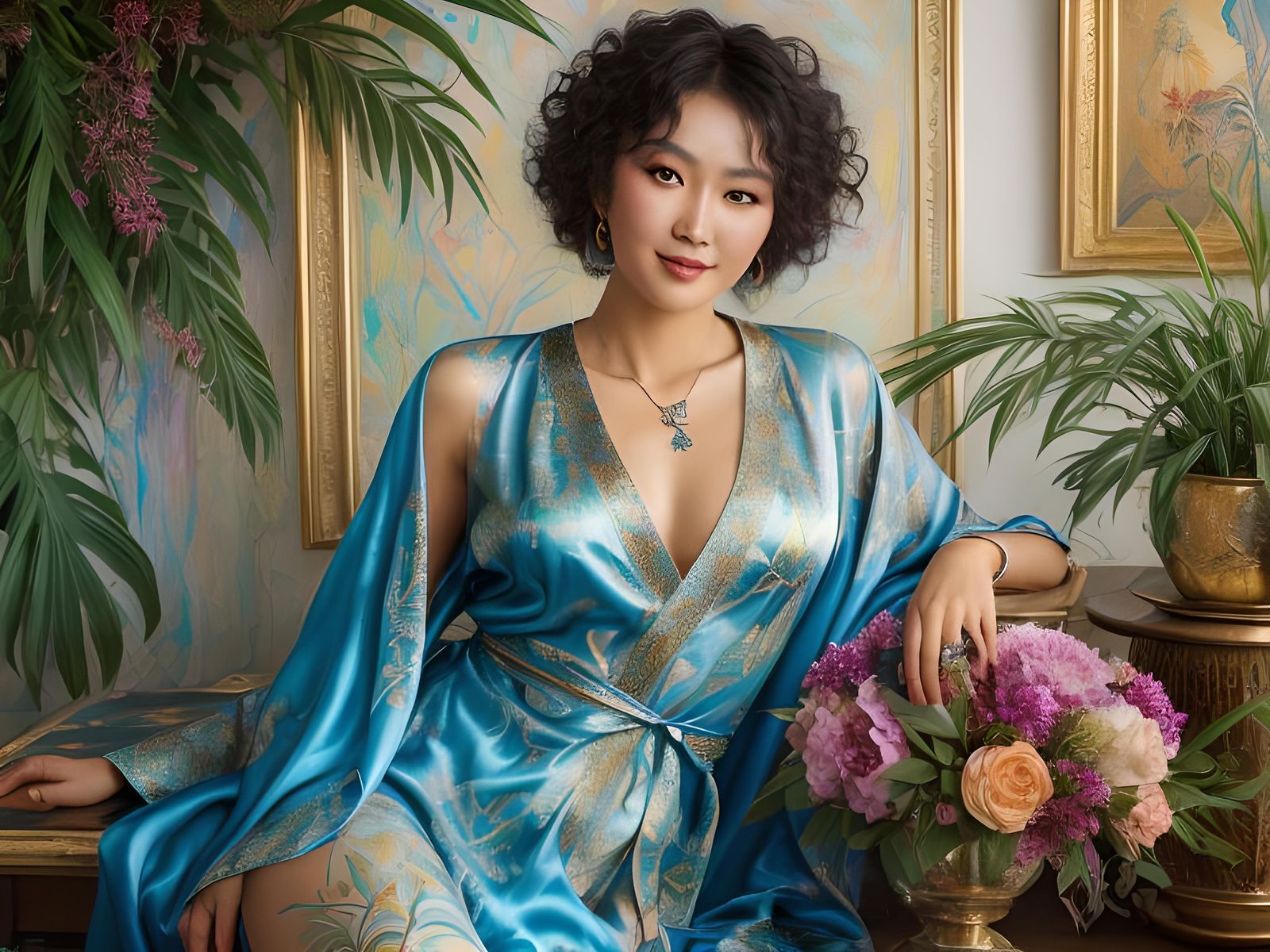 Kazakh Woman in Silk Robe, Surreal Pop Art