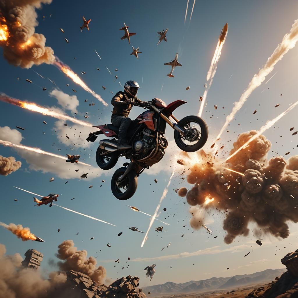 Motorcycle Shooting Plane in Mid-Air: Digital Art