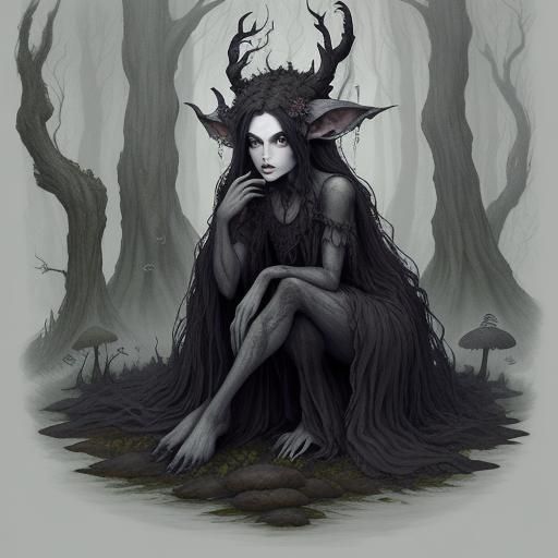 Eerie Dark Faun Illustration in Horror Fantasy Style