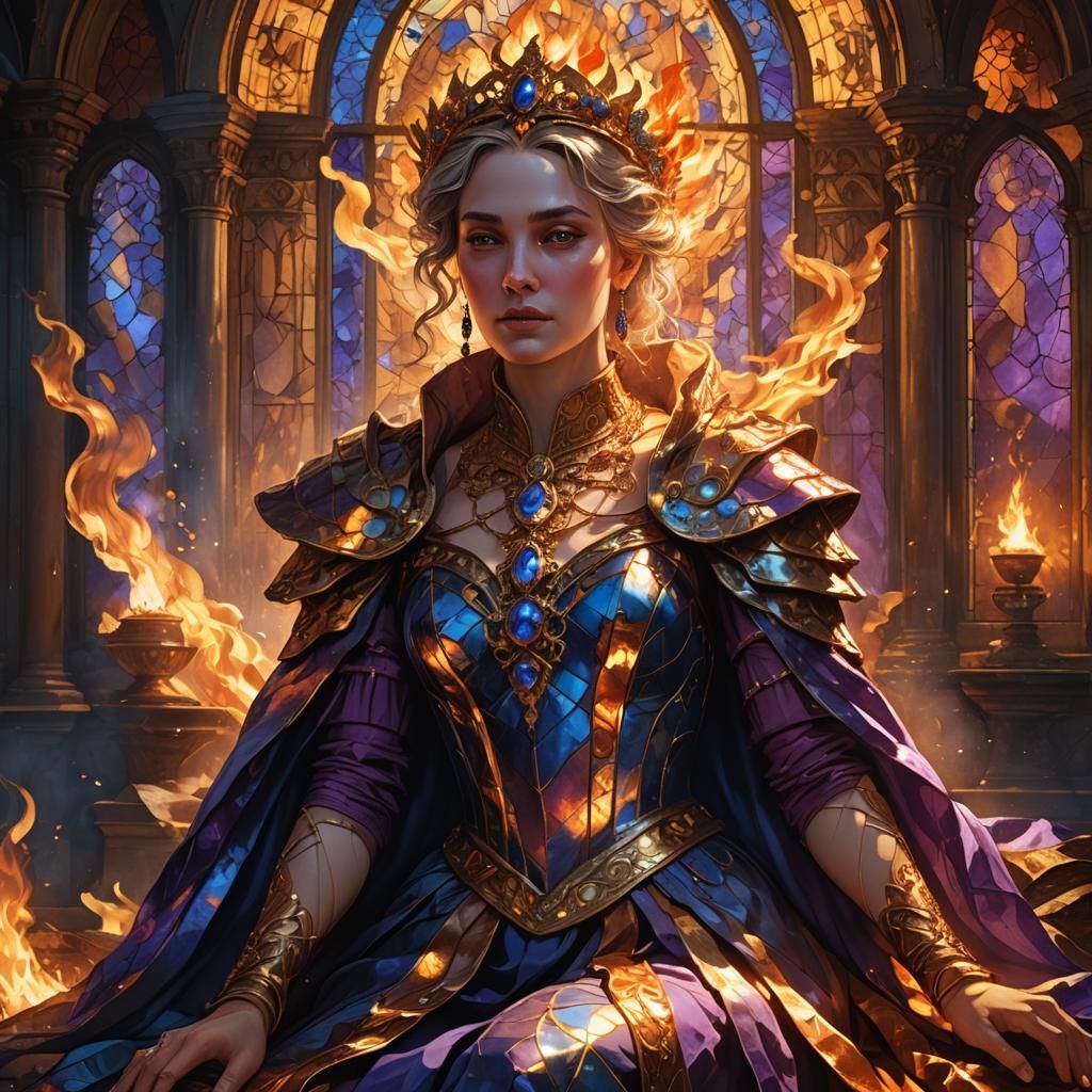 Empress Embraces Flames in Burning Palace: Baroque Fantasy