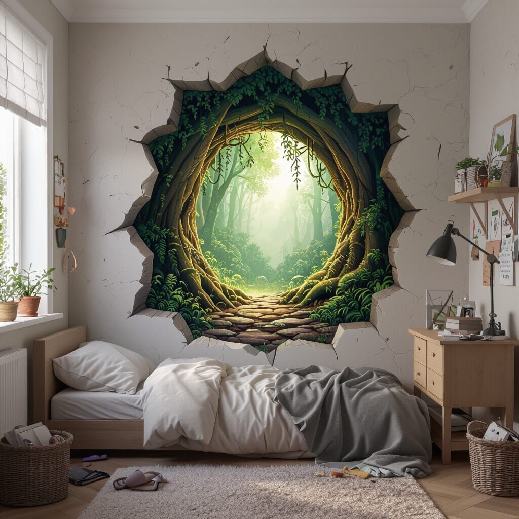 Mythical Forest Portal in Messy Bedroom