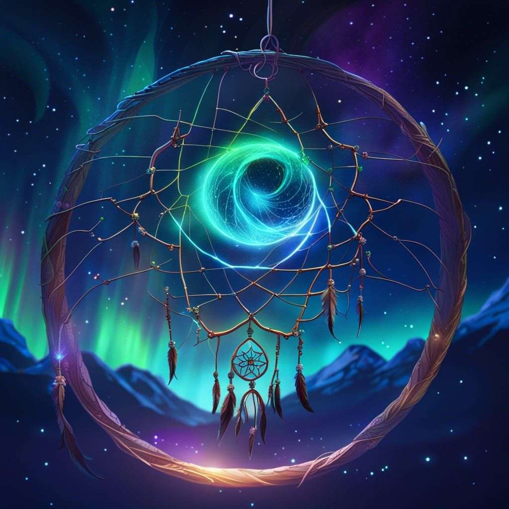 Ethereal Dreamcatcher Under Aurora Borealis