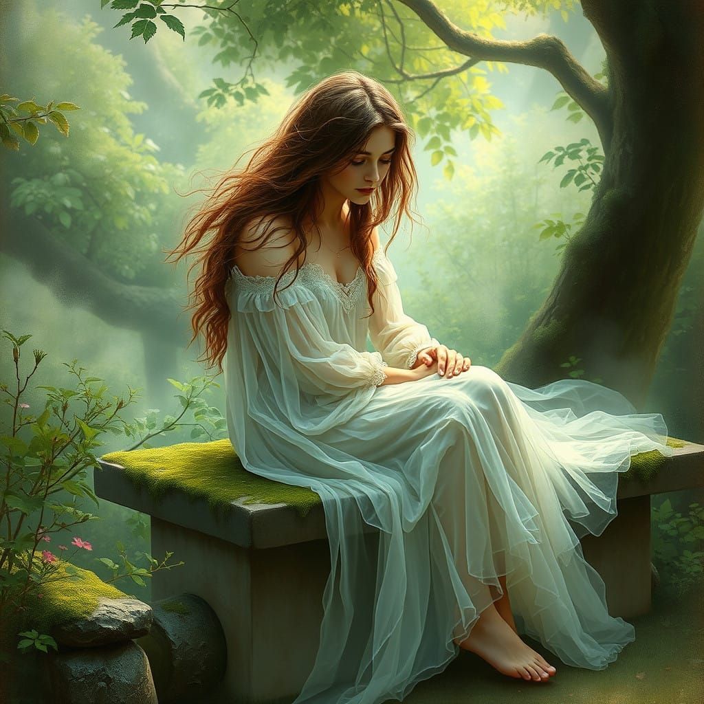 Ethereal Woman in a Misty Landscape