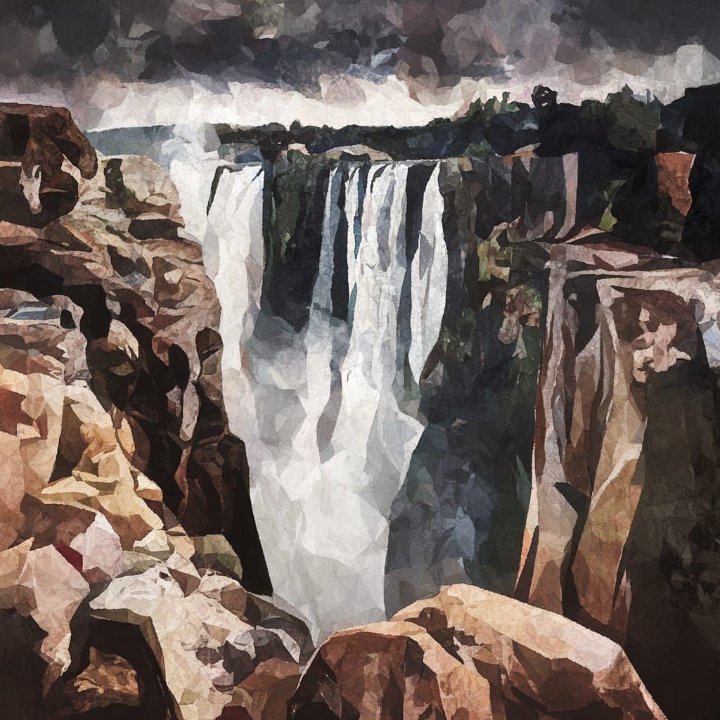 Victoria Falls in Pointillism with Dramatic Lighting