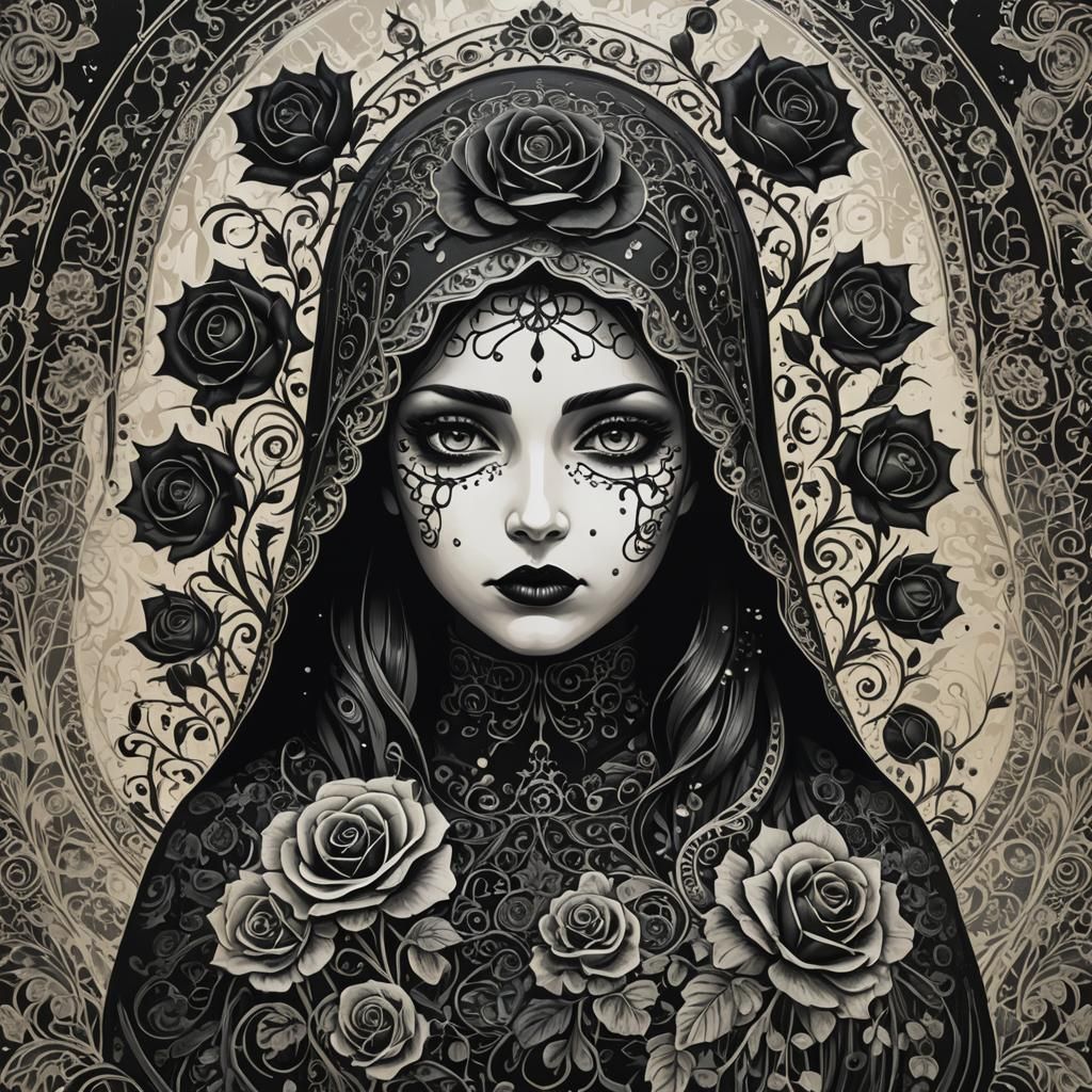 Gothic Matryoshka Doll as Black Widow: Digital Art