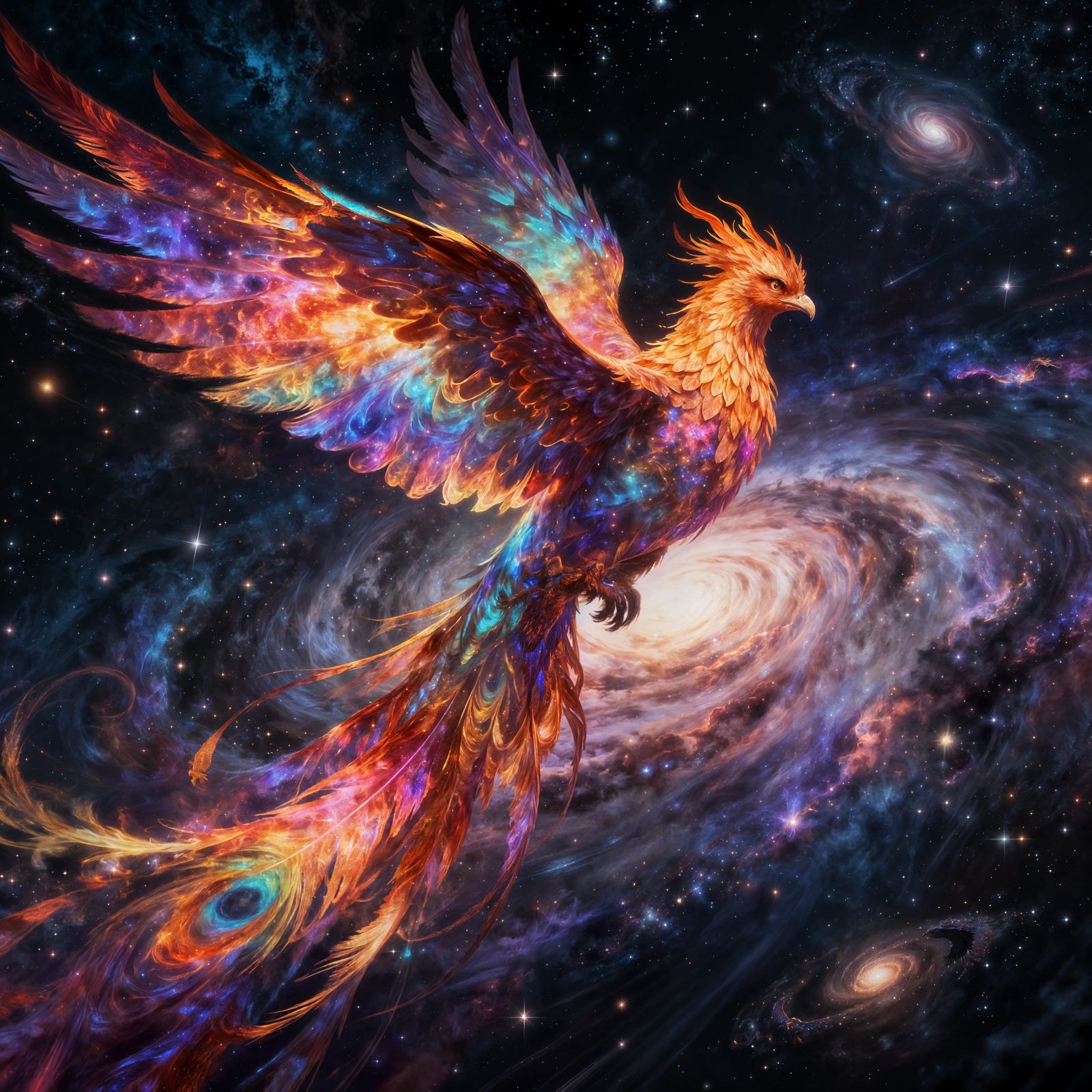 Majestic Phoenix Soaring Through Cosmic Nebula Void
