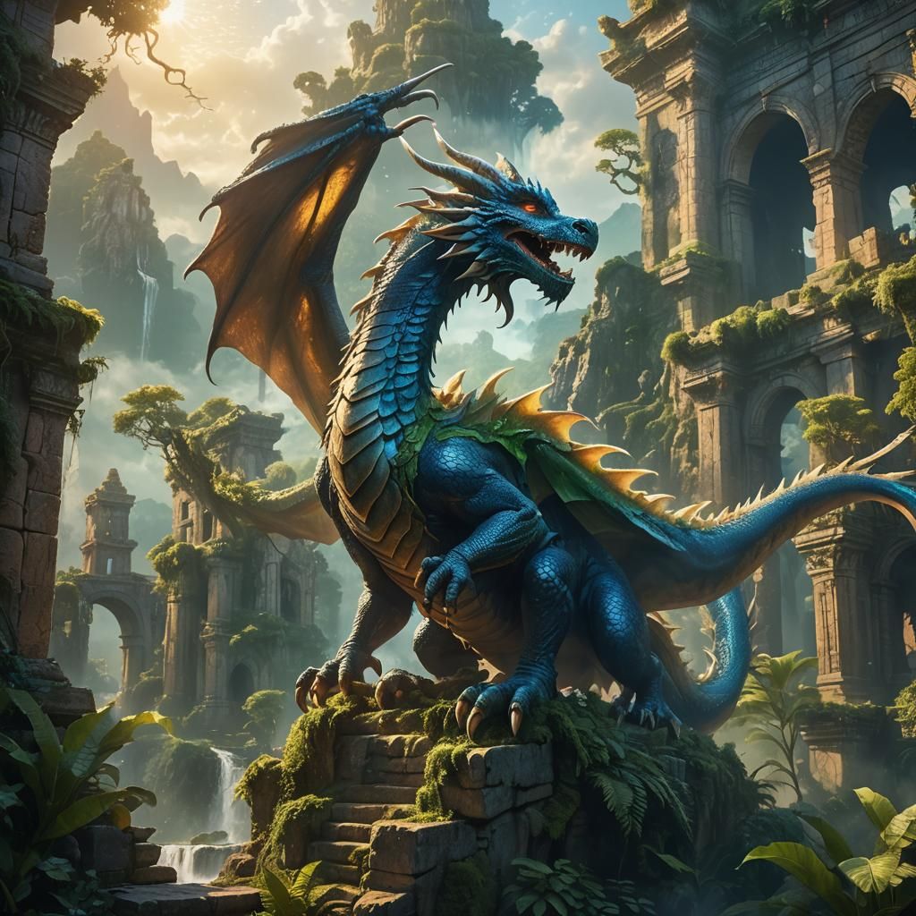 Dragon Soaring Through Misty Valley: Fantasy Concept Art