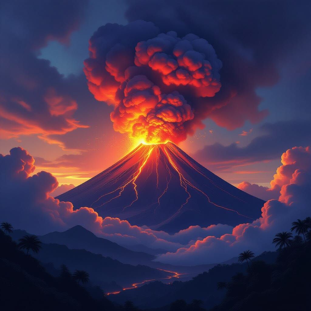 Erupting Mount Mayon Volcano Spewing Lava
