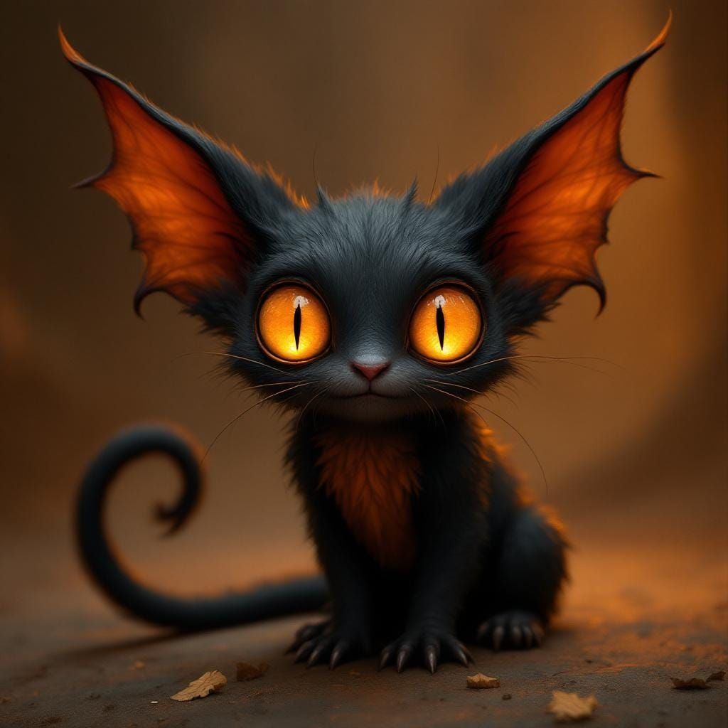 Stylized Fantasy Creature with Glowing Amber Eyes
