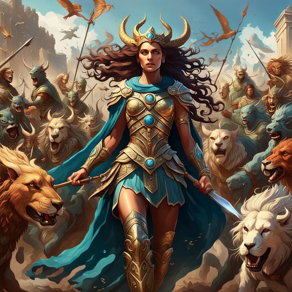 Reimagine classic myths with strong female heroes at the forefront. Picture a fierce warrior queen leading an army of my...