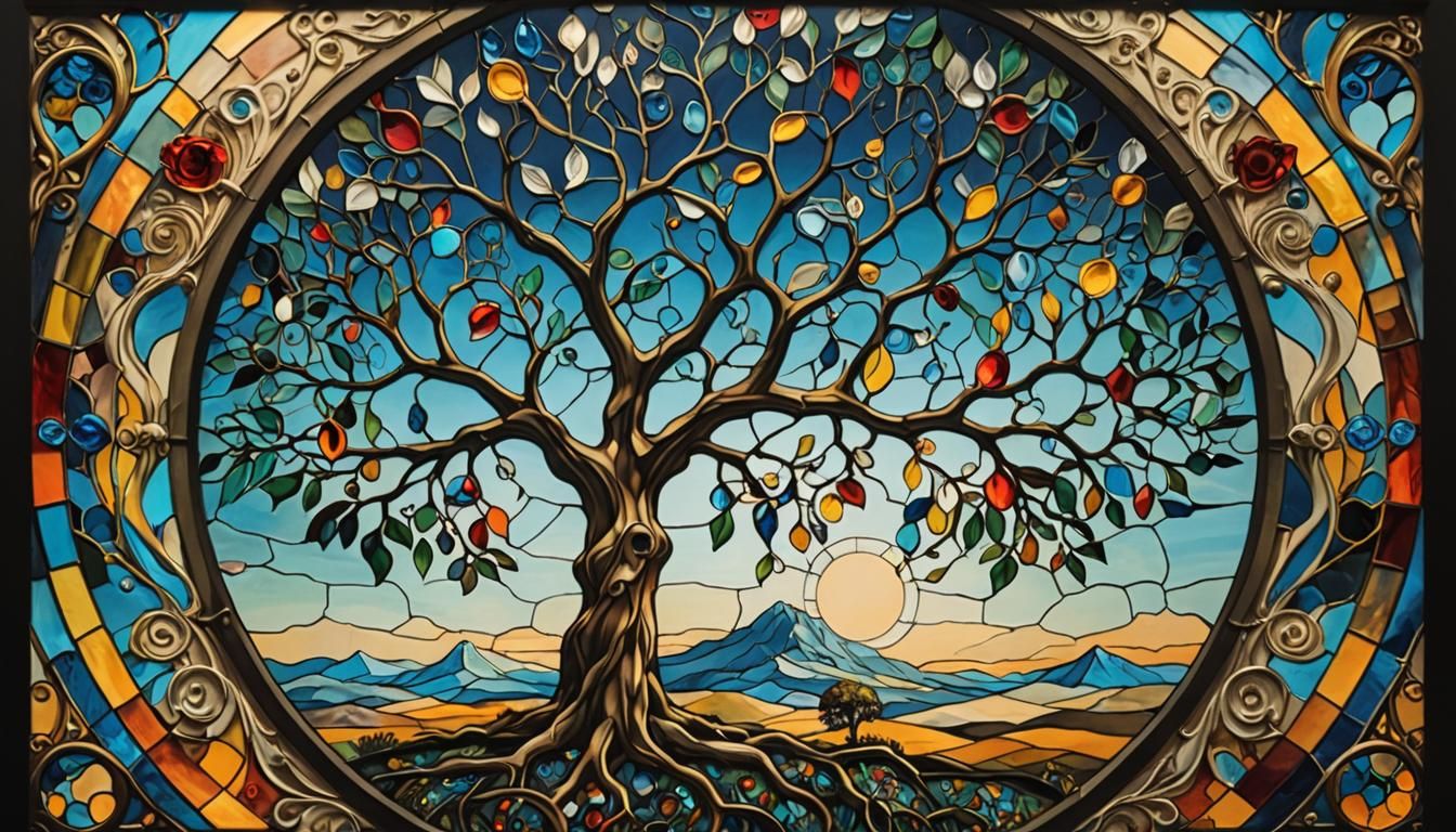 Surreal Stained Glass Tree of Life
