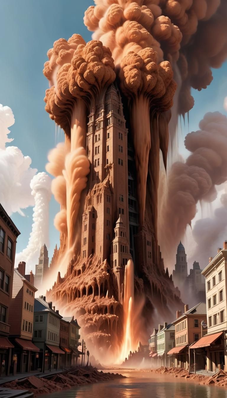 Fantasy City's Dramatic Collapse with Geyser Eruption