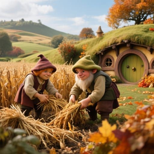 Hobbits Harvesting Autumn Crops in the Shire