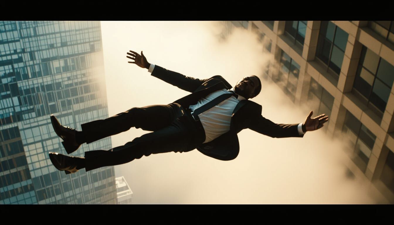 Hyperrealistic African Man Falling: Cinematic Film