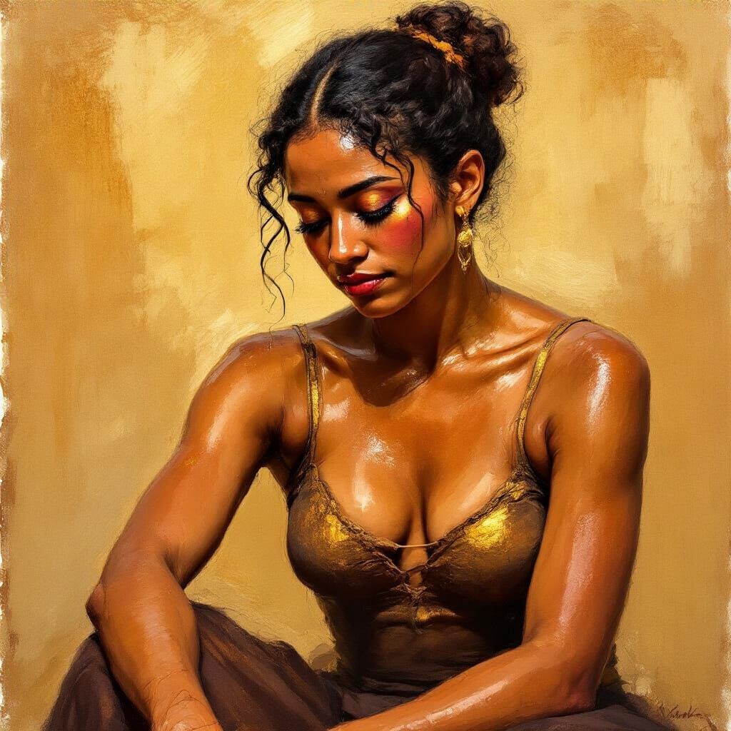 Sweaty Brazilian Dancer Resting: Sienna and Gold