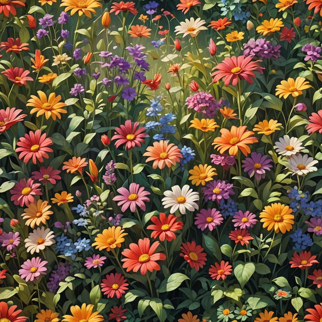 Vibrant Flower Garden in Hyperrealistic Style