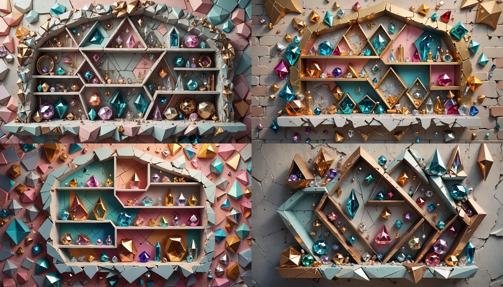 Modern Shelf with Crystals and Objects