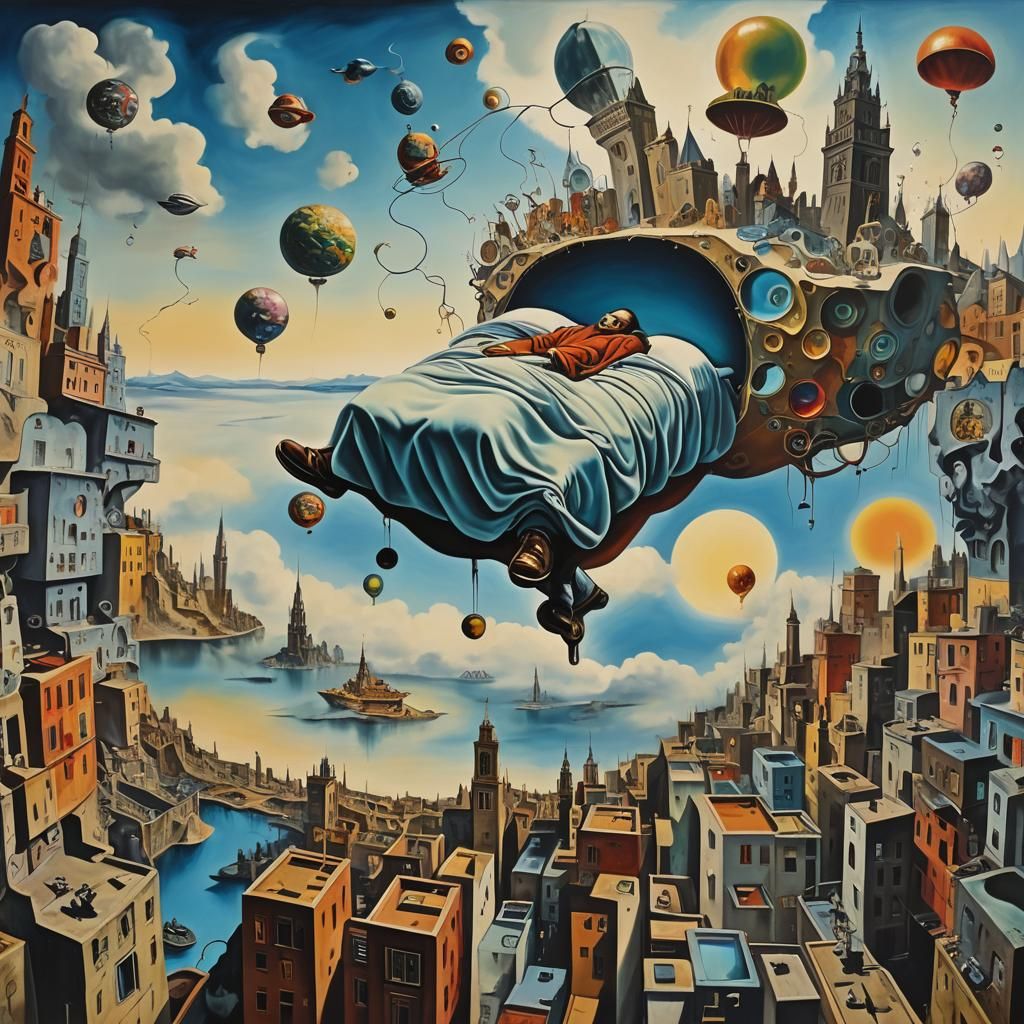 Dreamlike Floating City in Surrealist Style