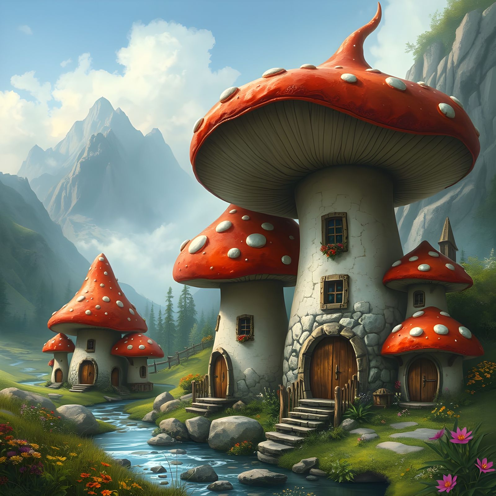 Whimsical Fungal Fantasy Village