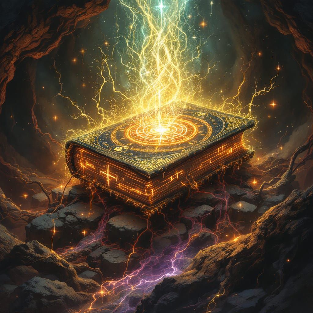 Ethereal Tome Radiating Truth-Glow Haze in Cosmic Codex Styl...