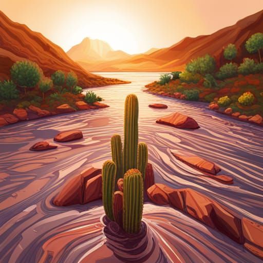 Hyperrealistic Saguaro Cactus in Splash Art Style